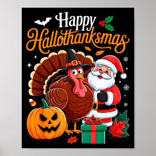 Poster Feliz Hallothanksmas Engraçado Halloween Dia de Aç (Frente)