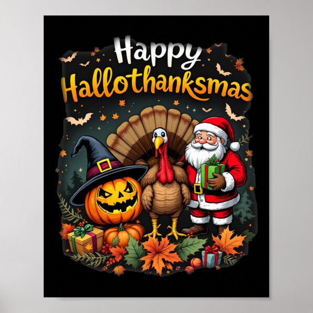 Poster Feliz Hallothanksmas Feliz de Dia das Bruxas (Frente)