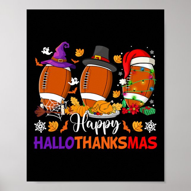 Poster Feliz Hallothanksmas Futebol Halloween Dia de Ação (Frente)