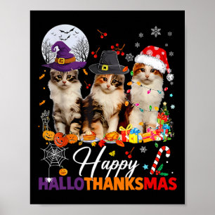 Poster Feliz Hallothanksmas Gatos Fofos Felizes Dia das B
