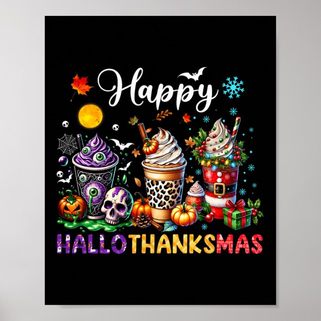 Poster Feliz Hallothanksmas Halloween Café com Leite de A (Frente)
