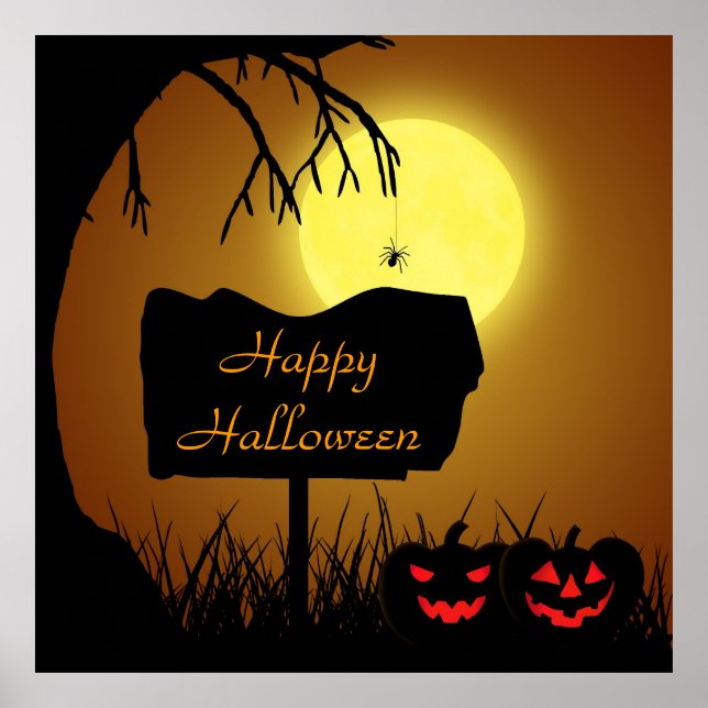 Poster Feliz Halloween Abóboras Jack O Lantern (Frente)