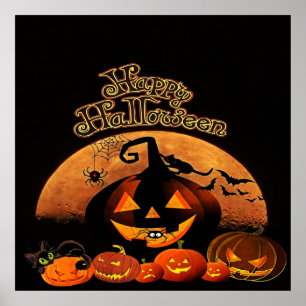 Poster Feliz Halloween Cat Pumpkin