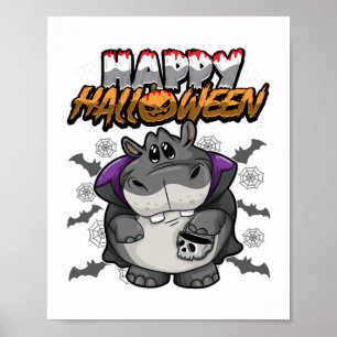 Poster Feliz Halloween Disfarçado Hippopotamus