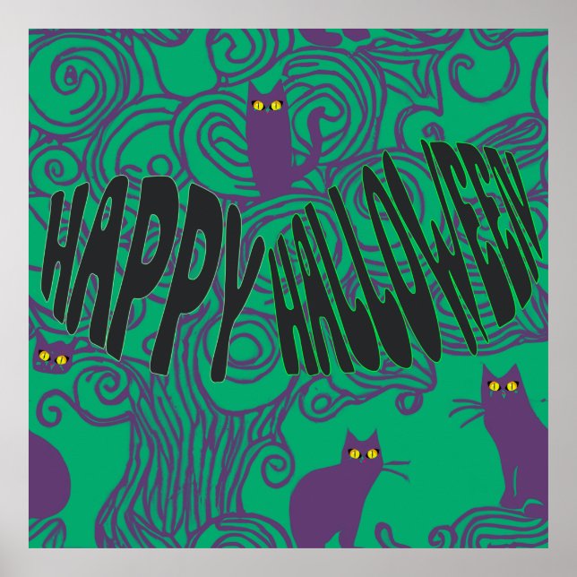 Poster Feliz Halloween dos Cats Scarry (Frente)