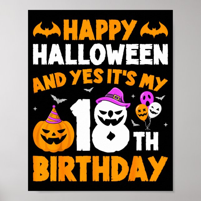 Poster Feliz Halloween E Sim É Meu 18º Aniversário _1  (Frente)