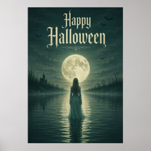 Poster Feliz Halloween Etéreo Silhueta da Luz da Lua Góti