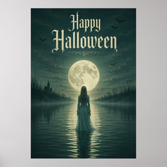 Poster Feliz Halloween Etéreo Silhueta da Luz da Lua Góti (Frente)