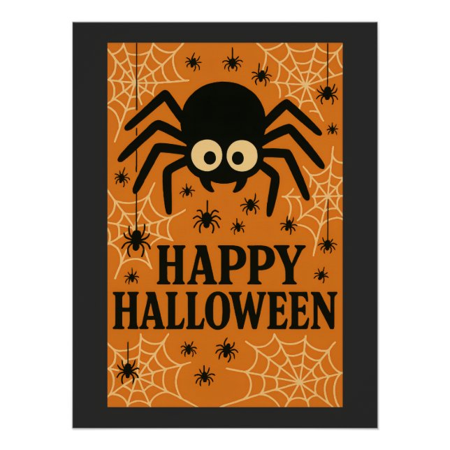 Póster Feliz Halloween, Festa de Retrô de Aranha Custa (Frente)
