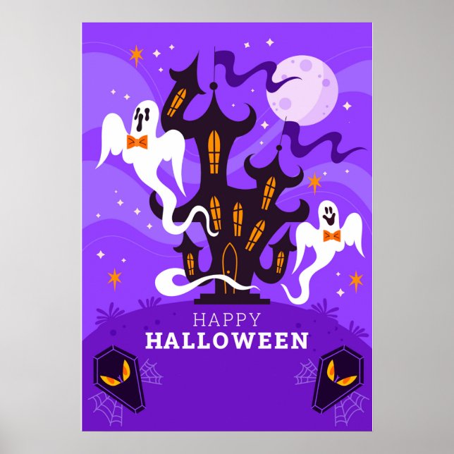 Poster Feliz Halloween Hauneen House e Ghost (Frente)