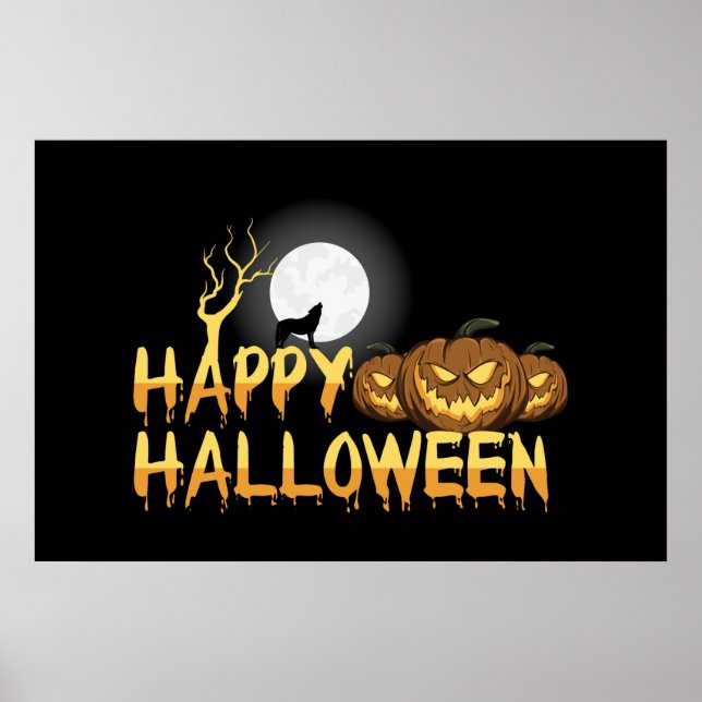 Poster Feliz Halloween Howling Wolf (Frente)