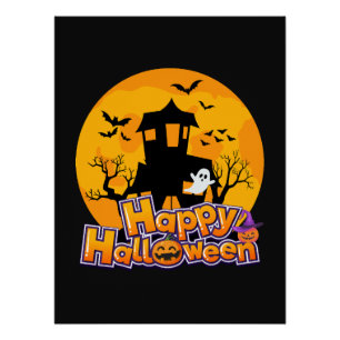 Póster Feliz Halloween Huneen House Moon