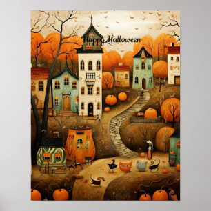 Poster Feliz Halloween ilustração colorida