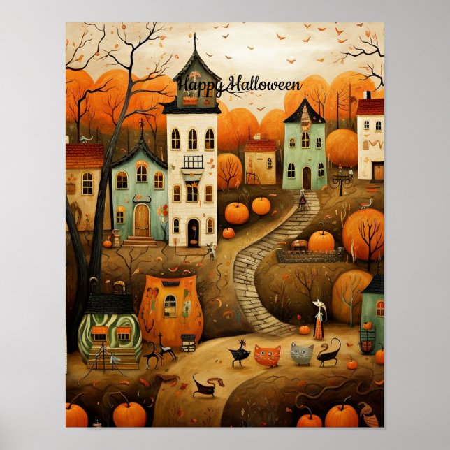 Poster Feliz Halloween ilustração colorida (Frente)