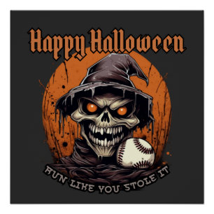 Póster Feliz Halloween, jogador de beisebol