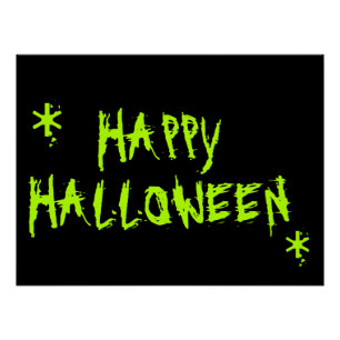 Póster Feliz Halloween, neon verde, típico