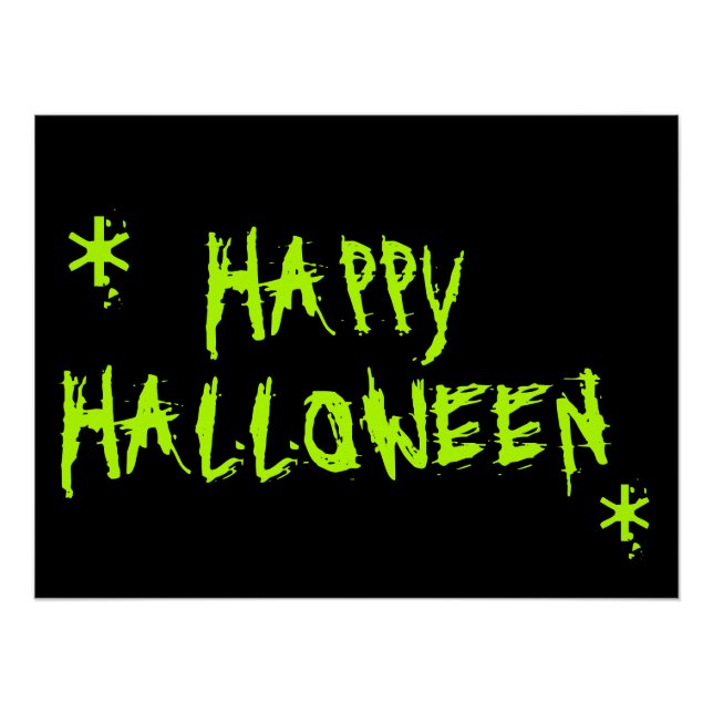 Póster Feliz Halloween, neon verde, típico (Frente)