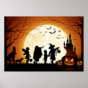 Poster Feliz Halloween Silhouette Children