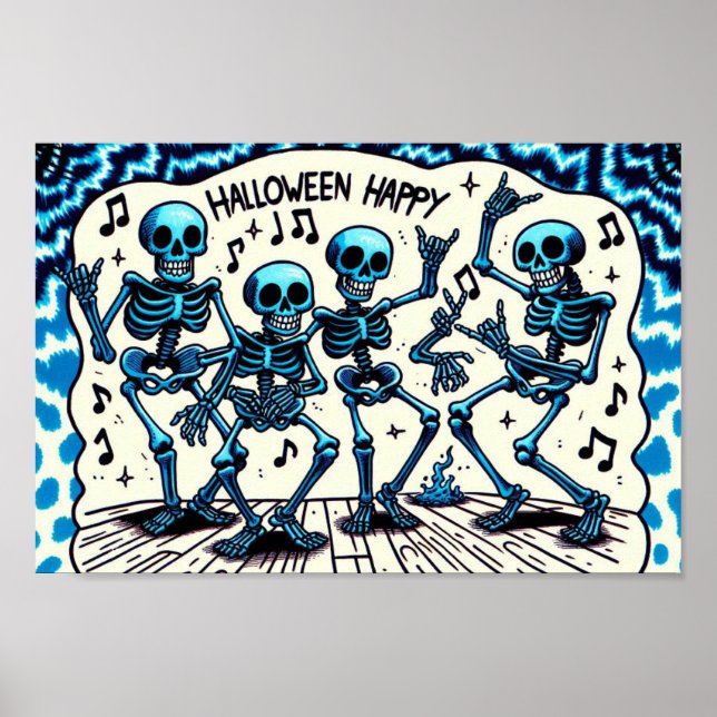 Poster Feliz Halloween Skeletons: Festa de dança, Tie-Dye (Frente)