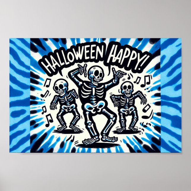 Poster Feliz Halloween Skeletons: Festa de dança, Tie-Dye (Frente)