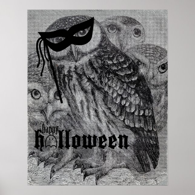 Póster Feliz Halloween Vintage Owl (Frente)