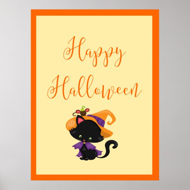 Poster Feliz Halloween Witten Kitten Orange Border (Frente)