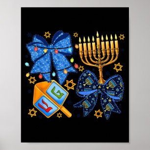 Poster Feliz Hanukkah Arco Menorá Pião Mulheres Judias Gi