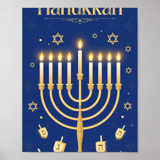 Poster Feliz Hanukkah — Arte do Festival da Menorá Dourad
