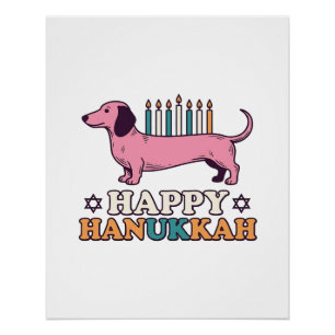Póster Feliz Hanukkah Dachshund Menorá Camisa de Cachorro