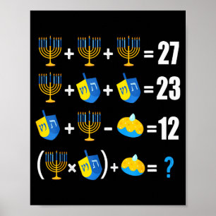 Poster Feliz Hanukkah Menorá Pião Donut Matemática Ensina