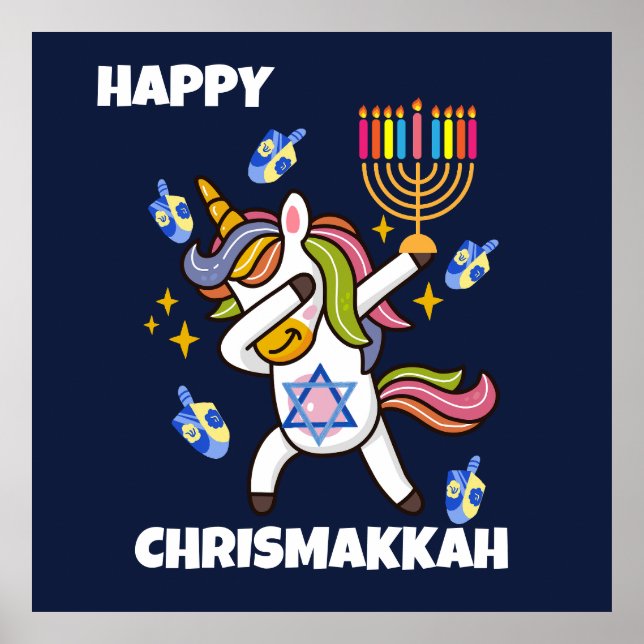Poster Feliz Hanukkah, um unicórnio engraçado (Frente)