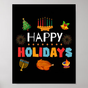 Poster Feliz Holidays Celebração Diwali Kwanzaa Hanukkah