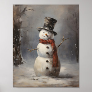 Poster Feliz Homem De Neve A Vestir O Chapéu E O Feitiço