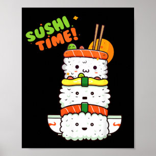 Poster Feliz Kawaii Sushi e Sunshine Pronto para o Verão