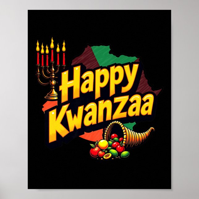 Poster Feliz Kwanzaa Natal Feliz Kwanza Afro-Americano (Frente)