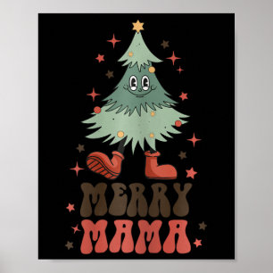 Poster Feliz Mama Retrora Árvore de Natal Rosto Matchi