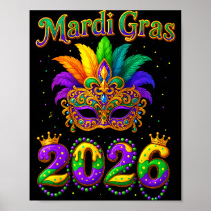 Poster Feliz Mardi Gras 2026 Chapéu de Bobo Carnaval Home