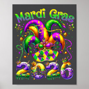 Poster Feliz Mardi Gras 2026 Chapéu de Bobo New Orleans H