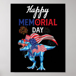 Poster Feliz Memorial Dia 4 De Julho Fogos De Dinossauro 