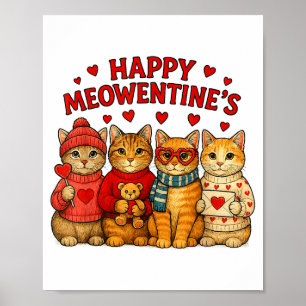 Poster Feliz Meowentines Gatos Lindos do Dia dos Namorado