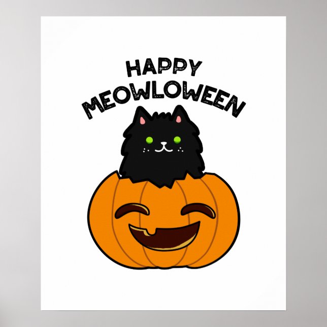 Poster Feliz Meowloween Dia de as Bruxas engraçado Black  (Frente)