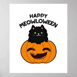 Poster Feliz Meowloween, Gato Preto de Halloween