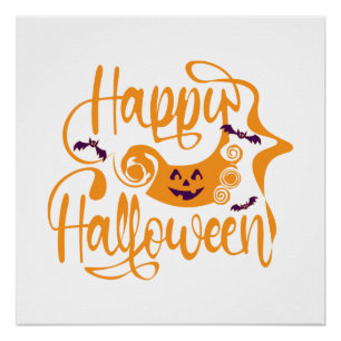Póster Feliz morcego de Halloween jack ou lanterna