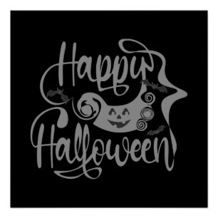 Póster Feliz morcego de Halloween jack ou lanterna