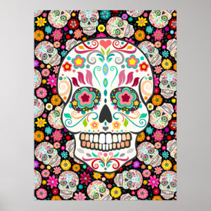 Poster Feliz Muertos - crânios festivos do açúcar no