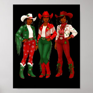 Poster Feliz Natal Afro-Americana Afro Cowgirl Oeste