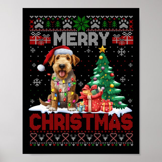 Poster Feliz Natal Airedale Terrier Dog Lover Ugly Xm (Frente)
