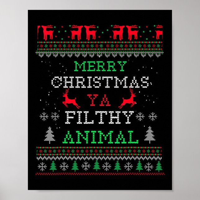 Poster Feliz Natal Animal Sujo Ya Xmas Pajama Famil (Frente)