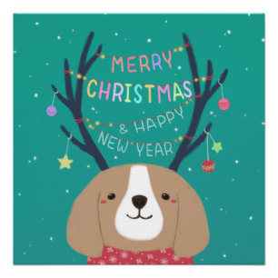 Póster Feliz Natal: Arte da Ilustração do Beagle