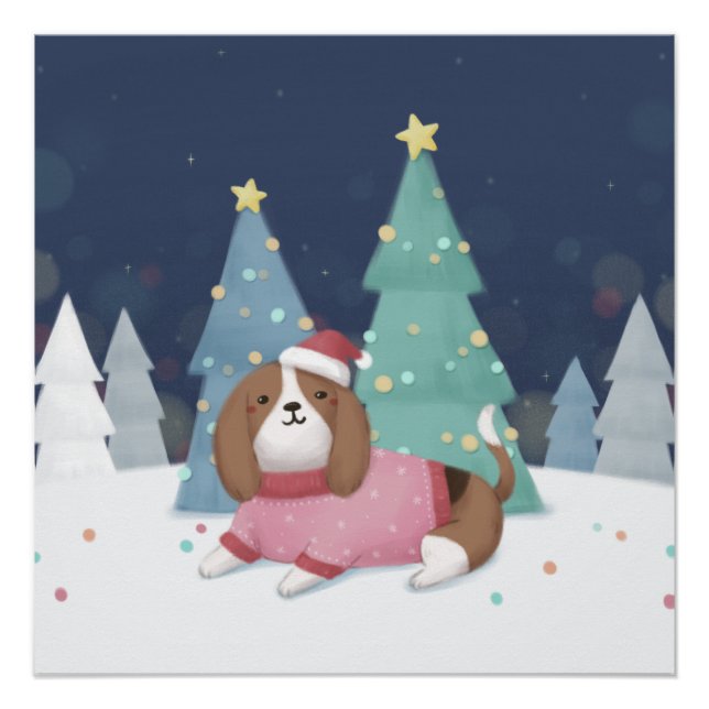 Póster Feliz Natal: Arte da Ilustração do Beagle (Frente)